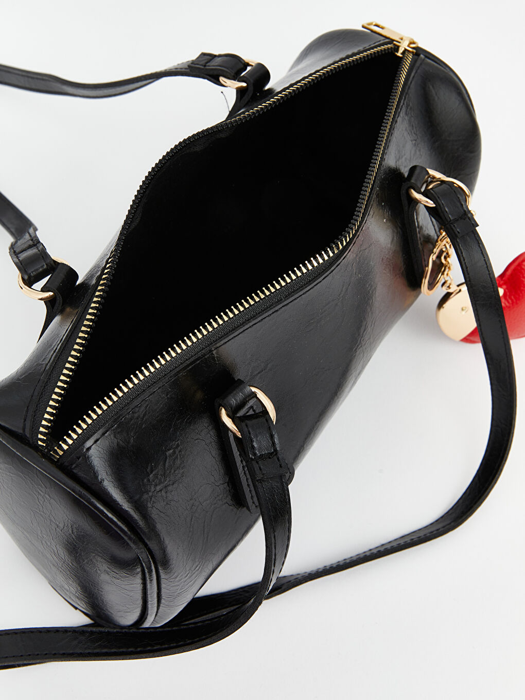 Siyah Kalp Aksesuarlı Deri Görünümlü Kadın Omuz Çantası-3