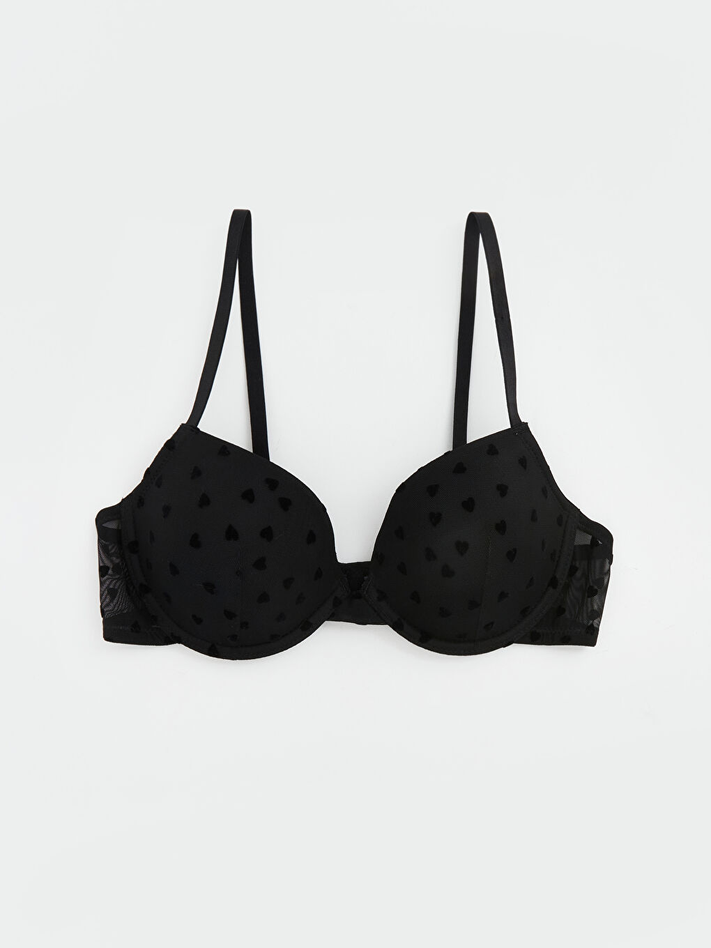 Siyah Balenli Dolgusuz Kalp Desenli Tişört Sütyen