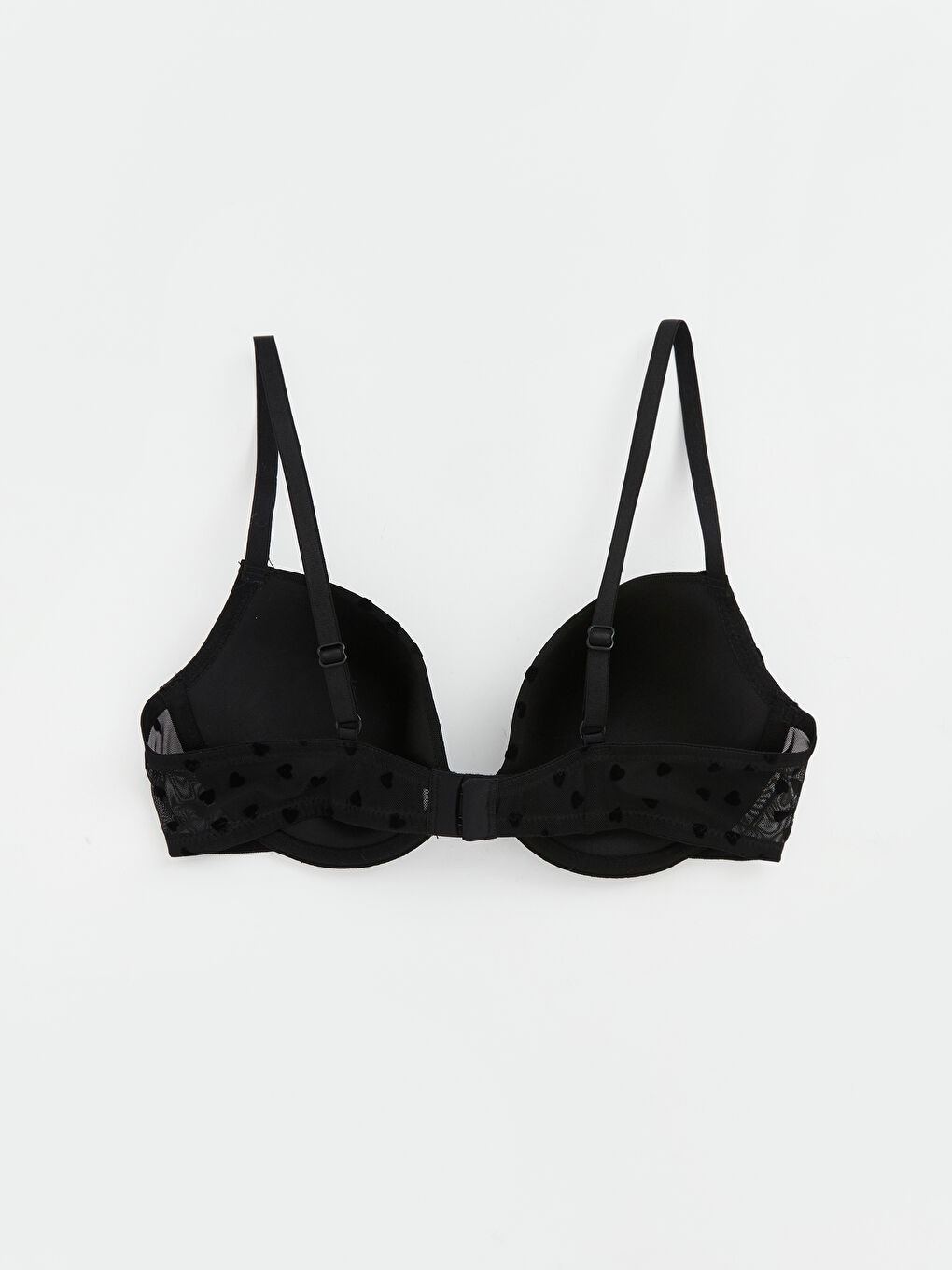 Siyah Balenli Dolgusuz Kalp Desenli Tişört Sütyen-1