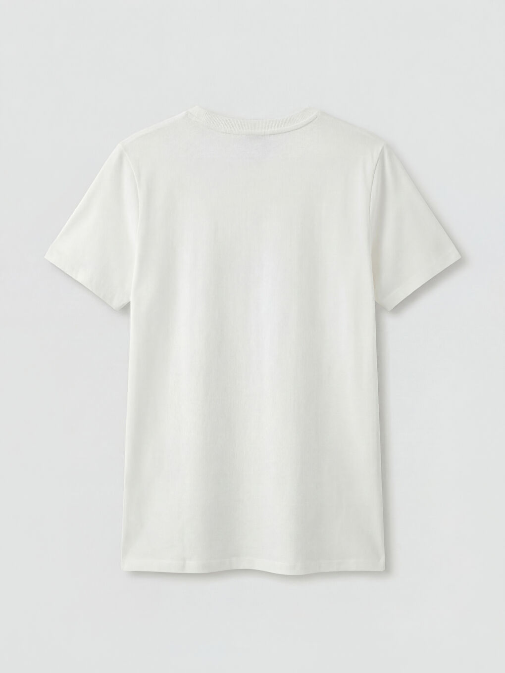 Beyaz Bisiklet Yaka Baskılı Kadın Tişört-1