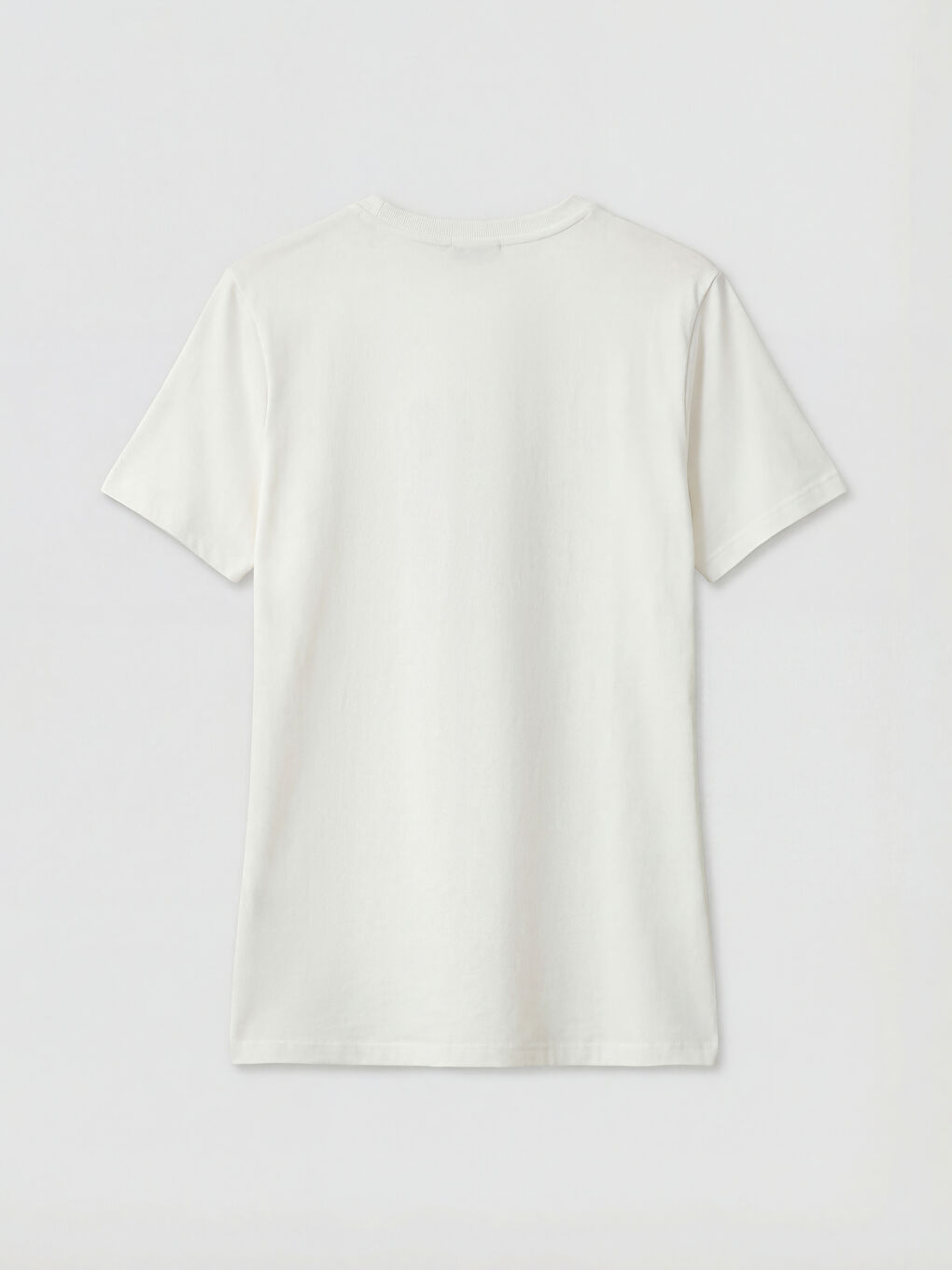 Ekru Bisiklet Yaka Baskılı Kadın Tişört-1