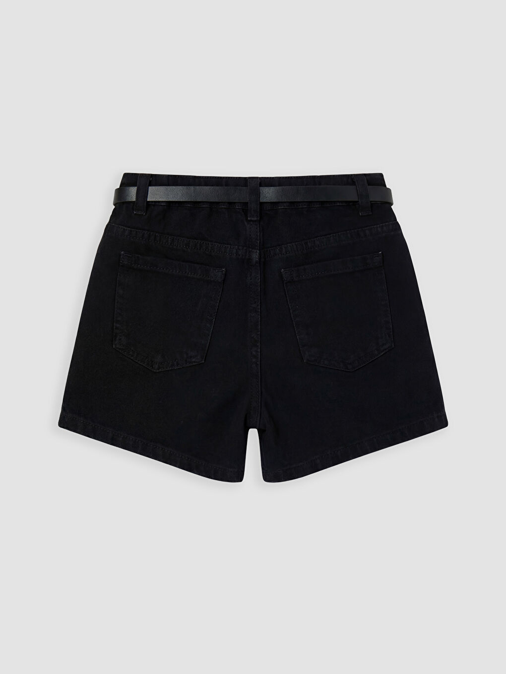 Siyah Yüksek Bel Taşlı Kız Çocuk Jean Şort-1