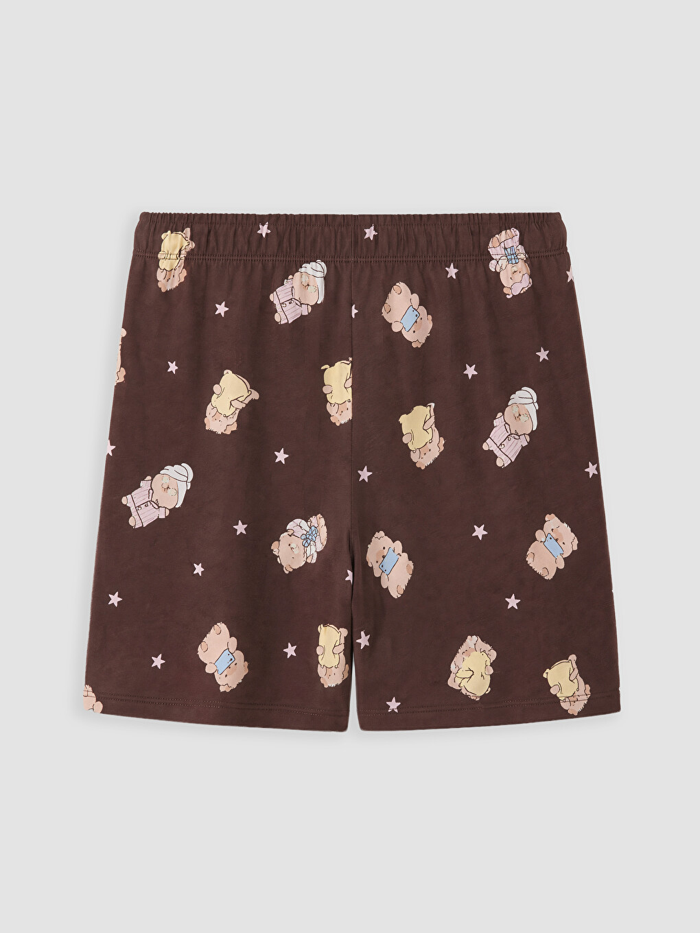 Kahverengi Baskılı %100 Pamuklu Kadın Şortlu Pijama Takımı-6