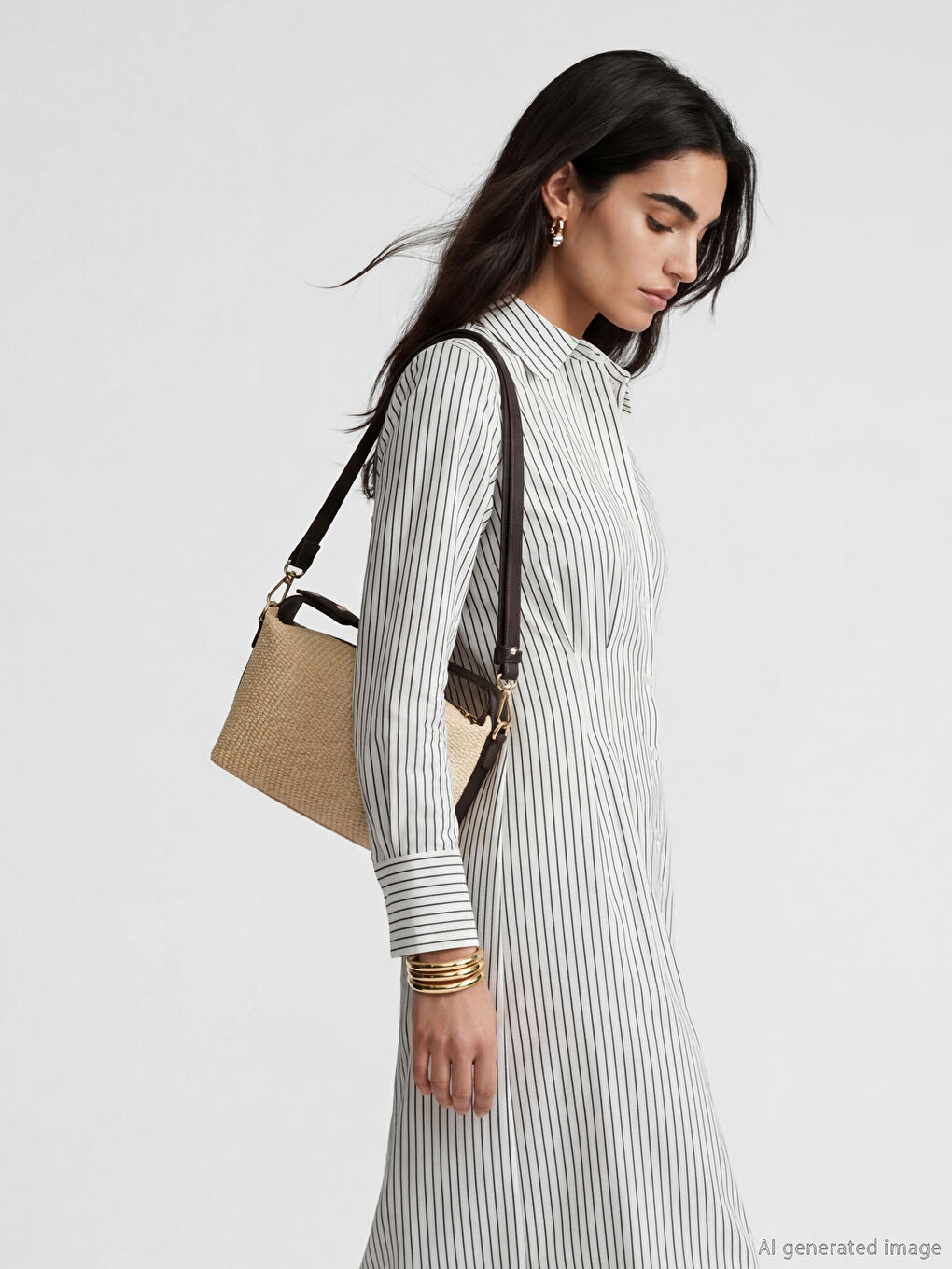 Bej Hasır Görünümlü Kadın Omuz Çantası-1