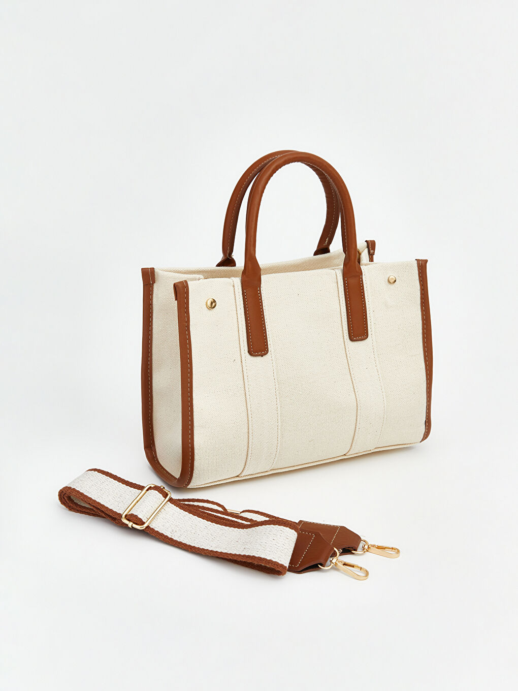 Bej Kanvas Kadın Omuz Çantası-1