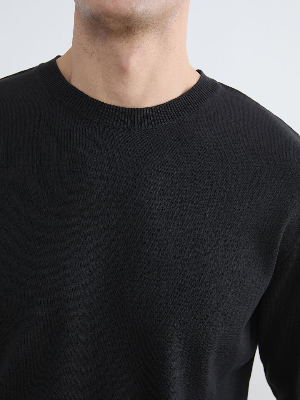 Siyah Bisiklet Yaka Erkek Triko Kazak-2