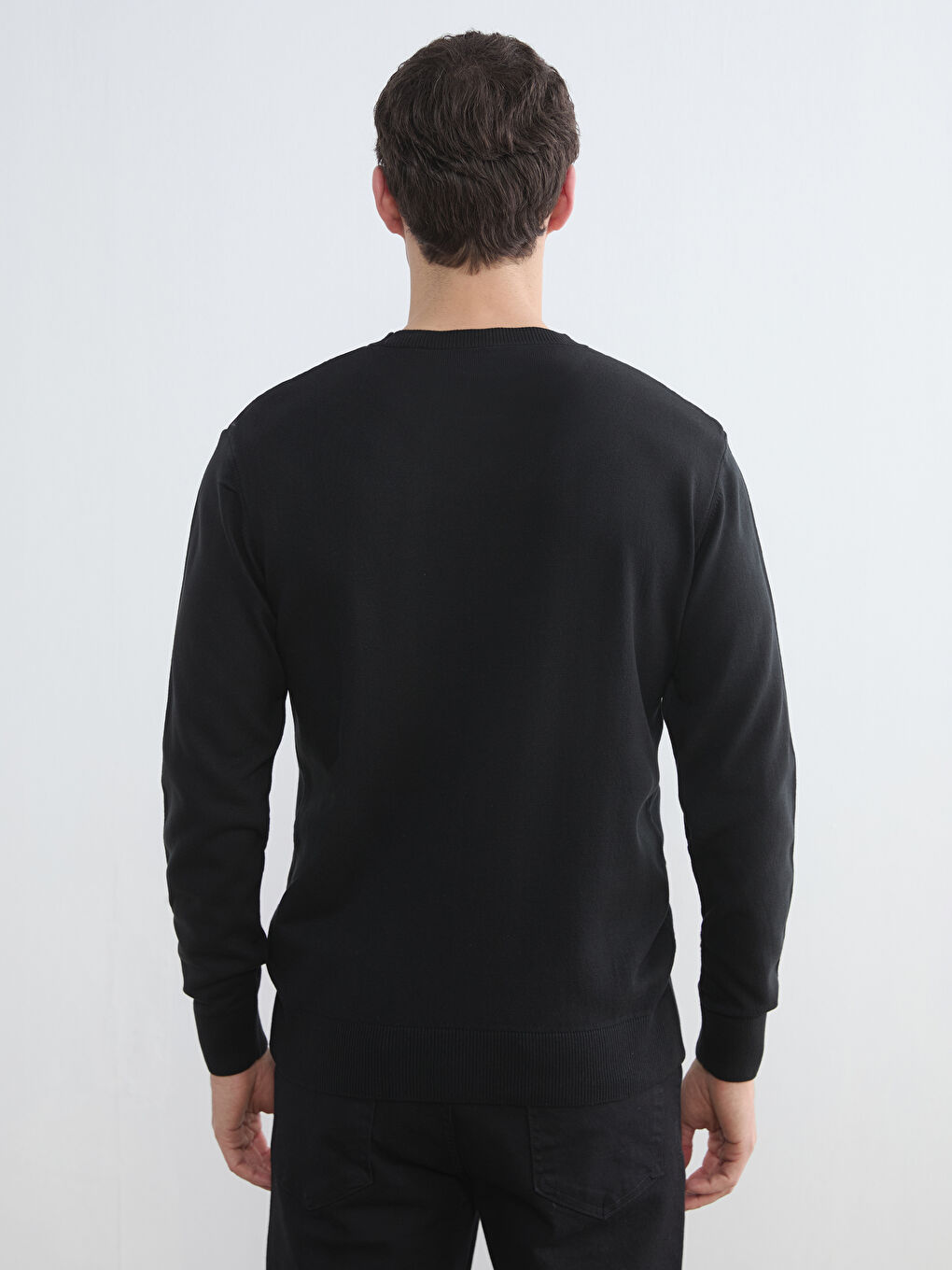 Siyah Bisiklet Yaka Erkek Triko Kazak-3