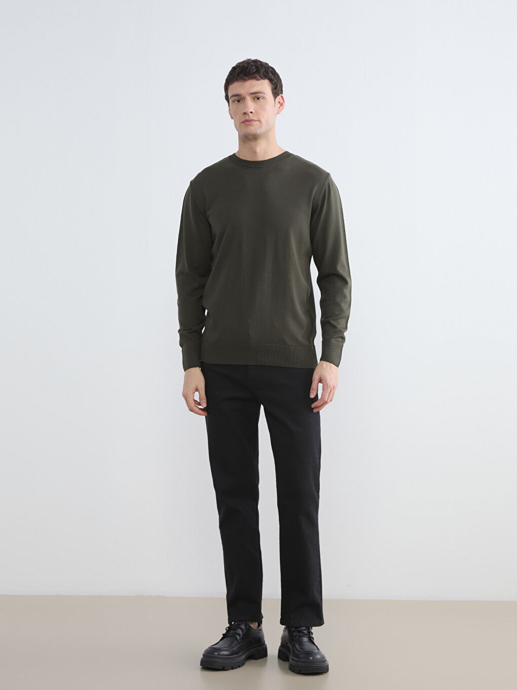 Haki Bisiklet Yaka Erkek Triko Kazak-1