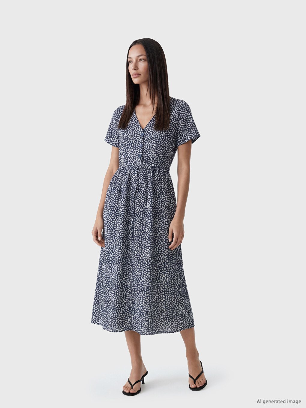 V Neck Floral A Form Dress-1