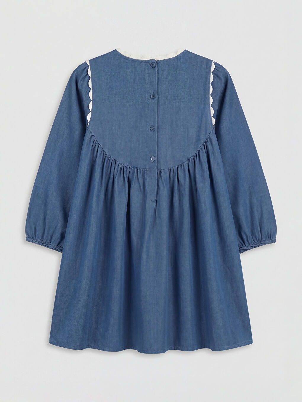 Mavi Bebe Yaka Çiçek Nakışlı Kız Çocuk Elbise-1