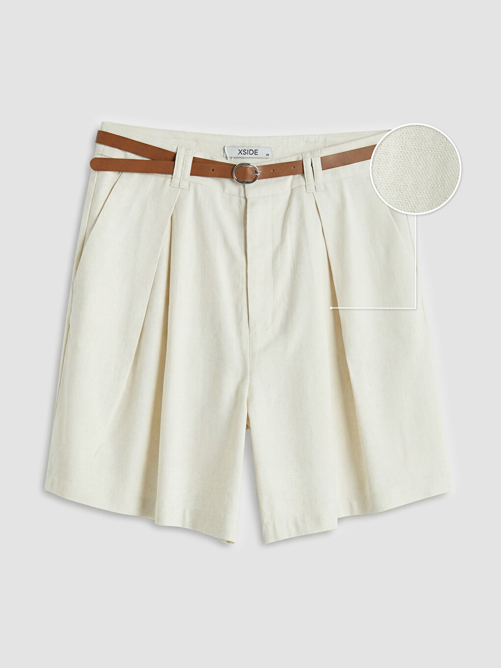 Belted Linen Blend Women's Pleated Shorts-4