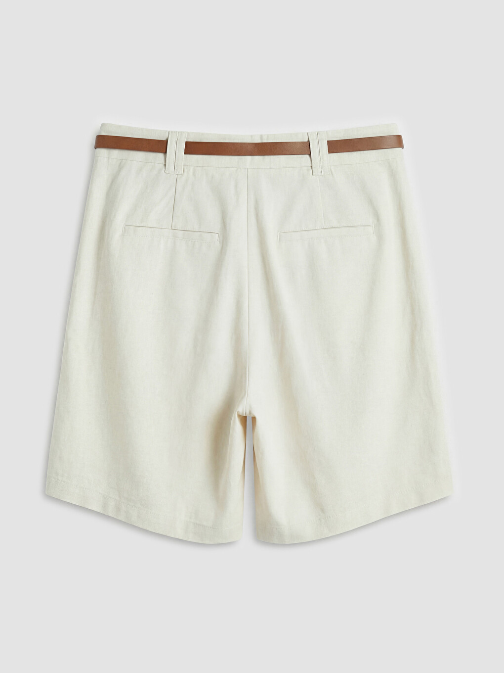 Belted Linen Blend Women's Pleated Shorts-5