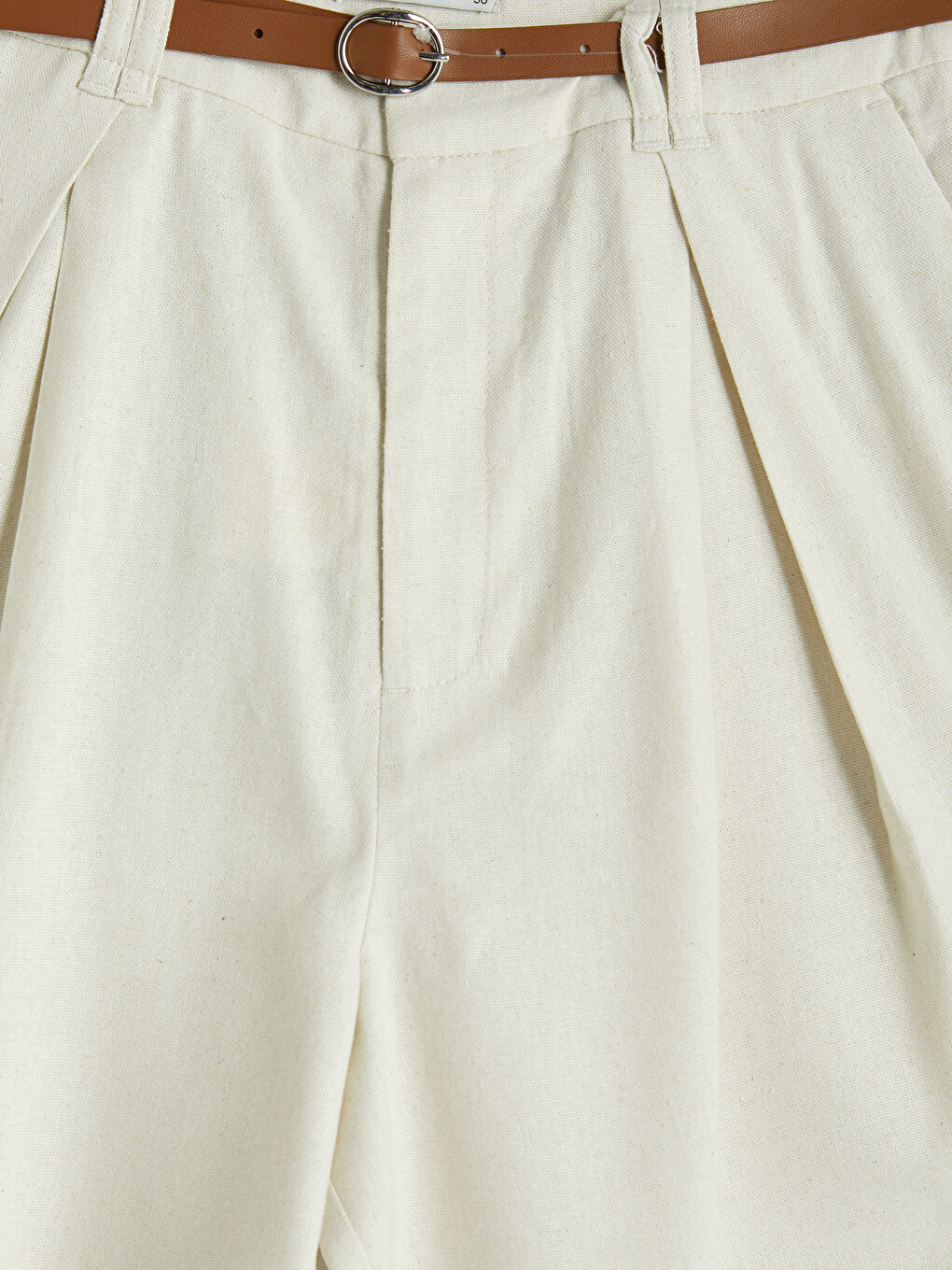 Belted Linen Blend Women's Pleated Shorts-6