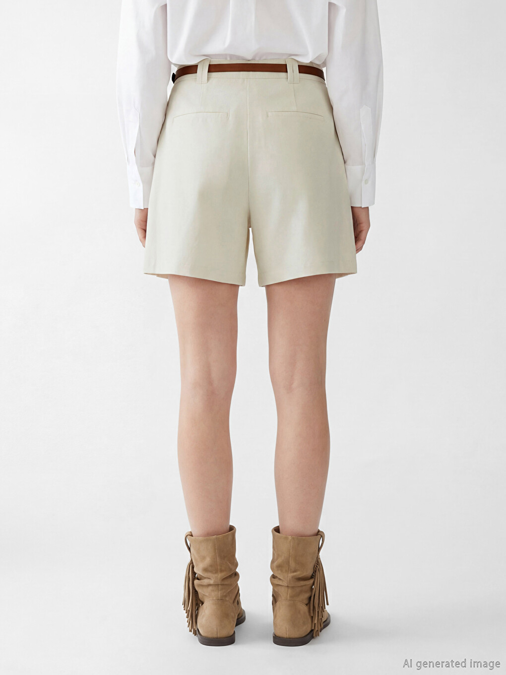Belted Linen Blend Women's Pleated Shorts-3
