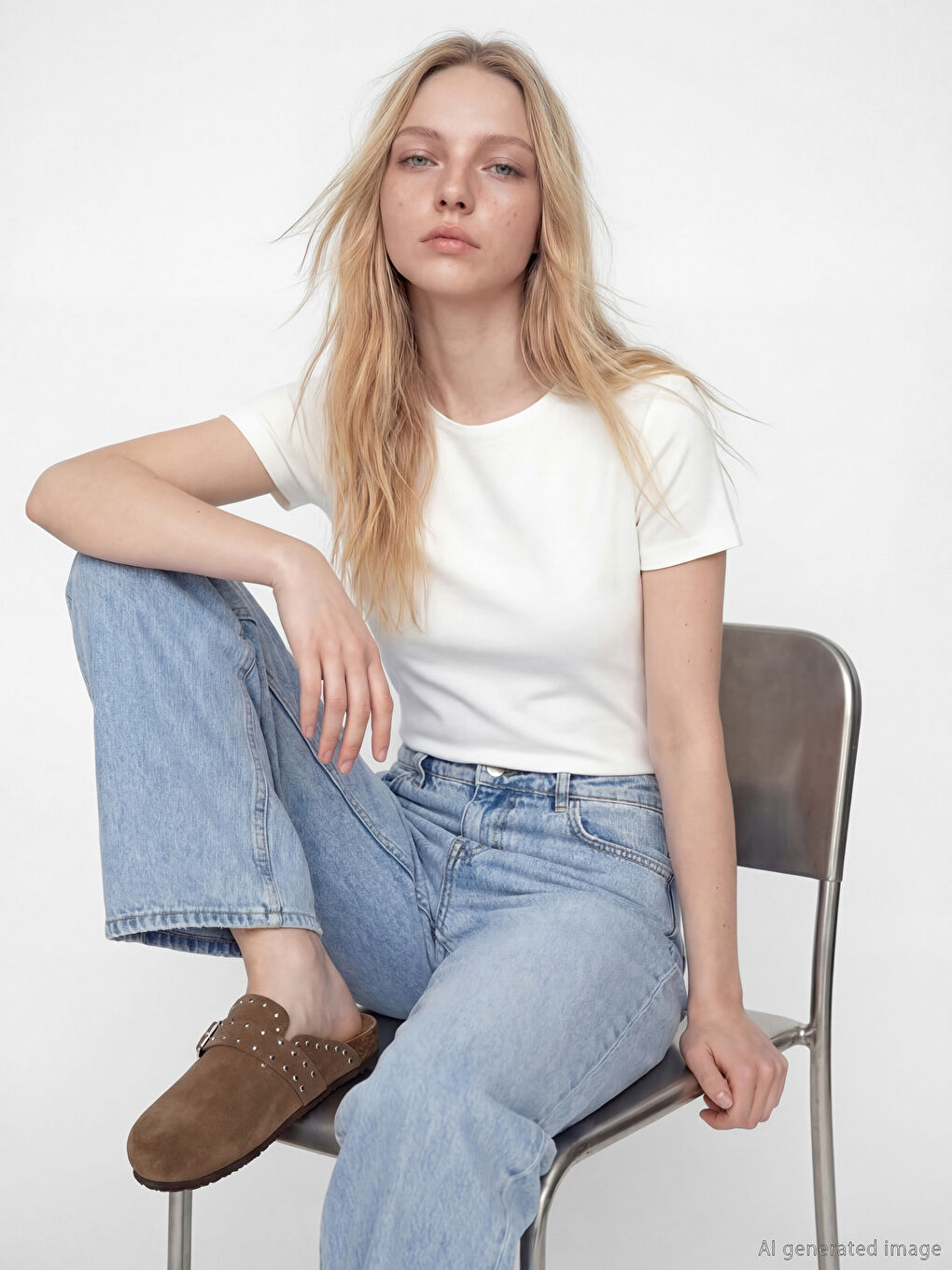 Beyaz Bisiklet Yaka Kadın Tişört	