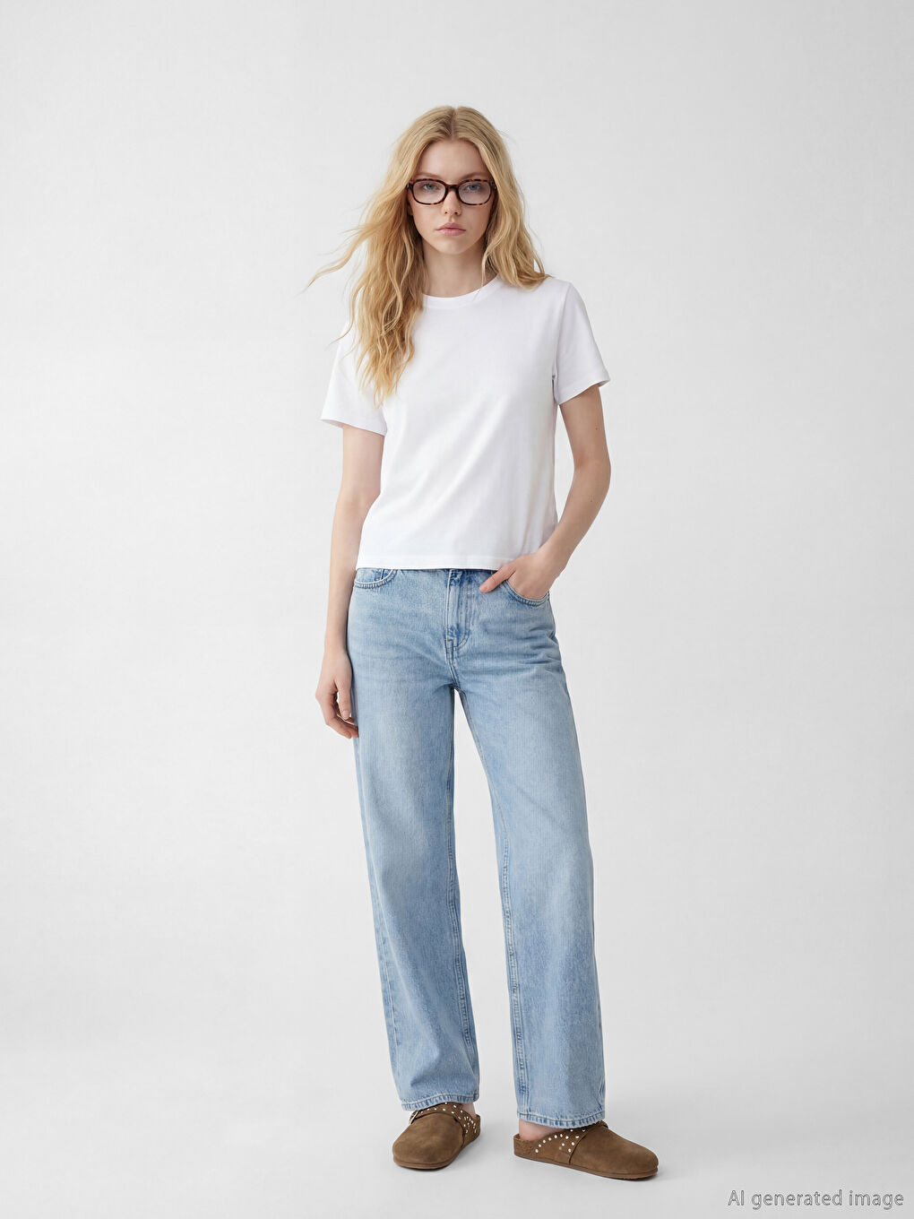 Beyaz Bisiklet Yaka Kadın Tişört	-1