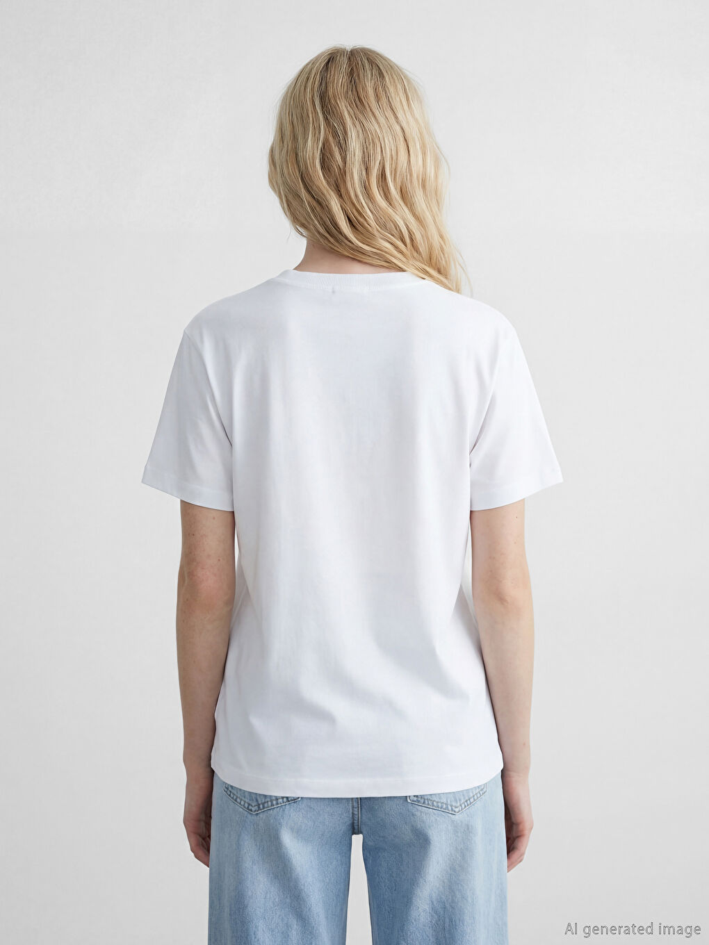 Beyaz Bisiklet Yaka Kadın Tişört	-2