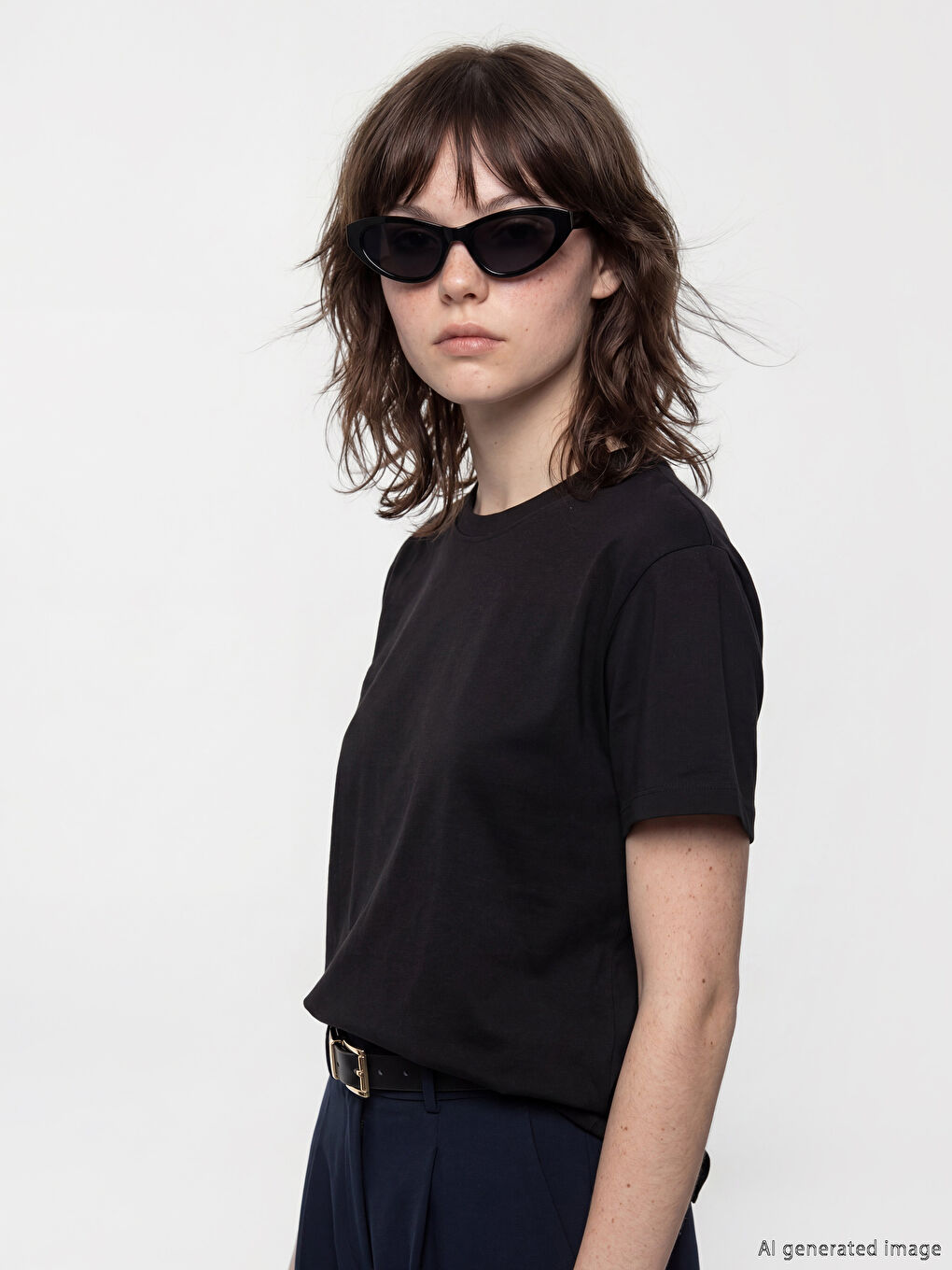 Siyah Bisiklet Yaka Kadın Tişört	