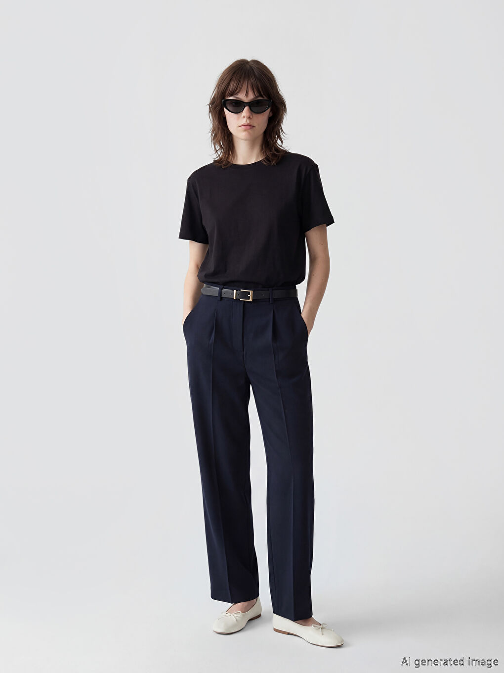 Siyah Bisiklet Yaka Kadın Tişört	-1