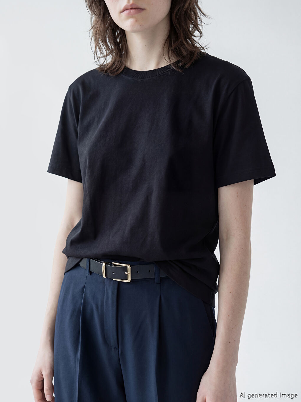 Siyah Bisiklet Yaka Kadın Tişört	-2