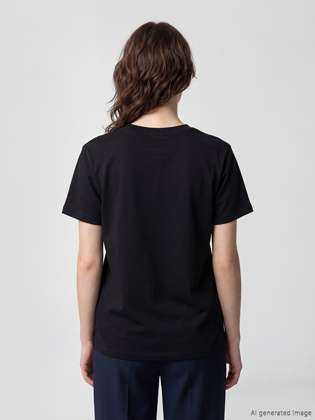 Siyah Bisiklet Yaka Kadın Tişört	-3