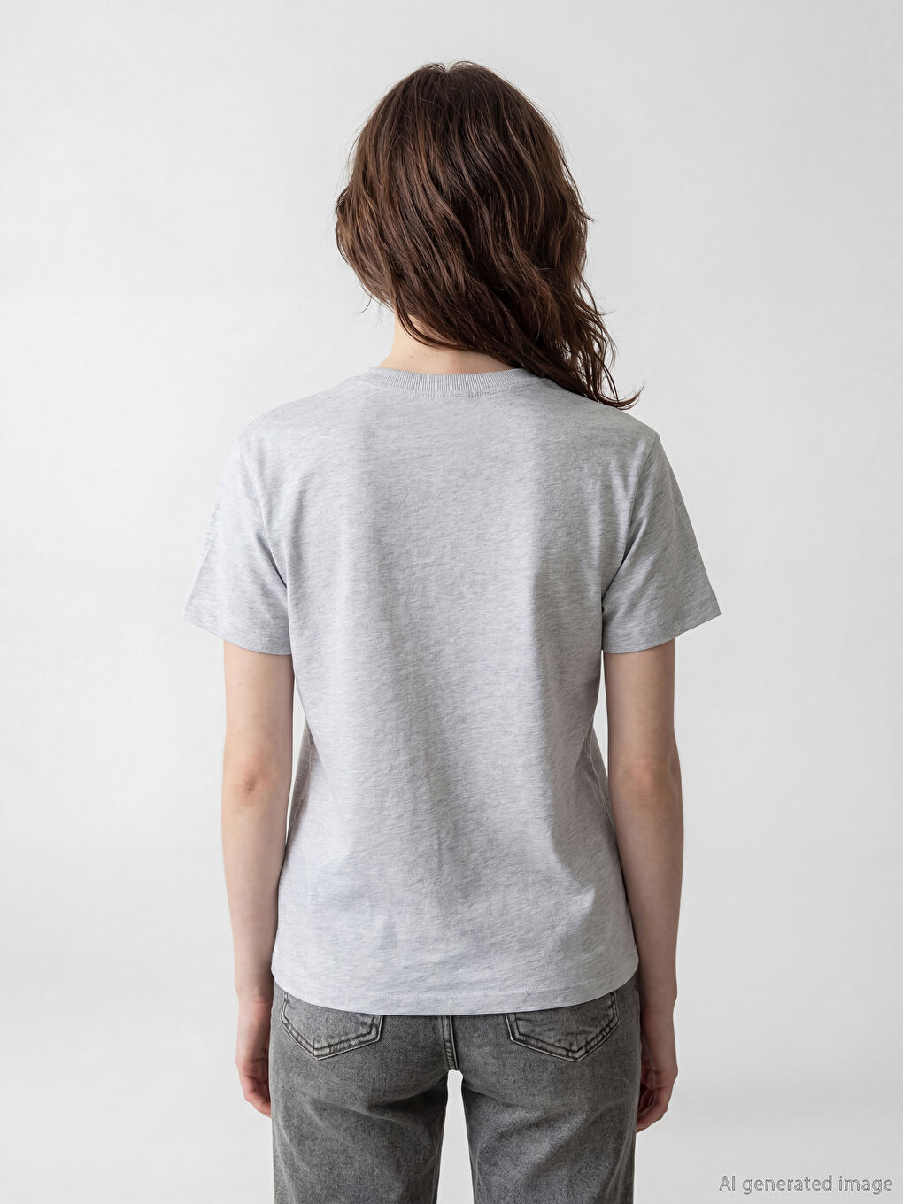 Gri Bisiklet Yaka Kadın Tişört	-3