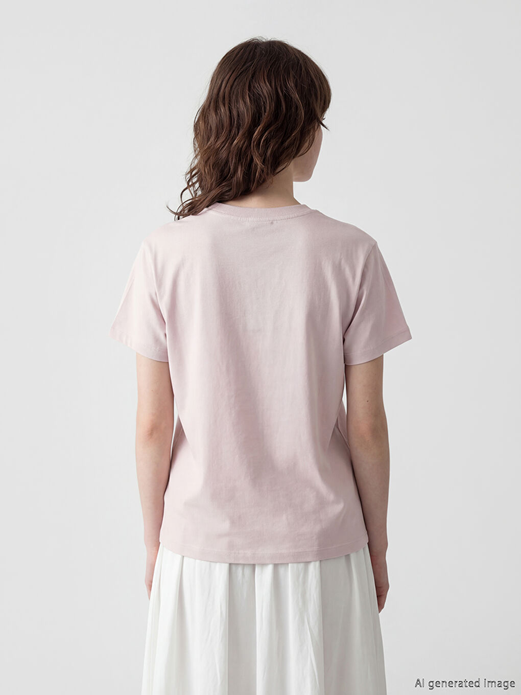 Pembe Bisiklet Yaka Kadın Tişört	-3