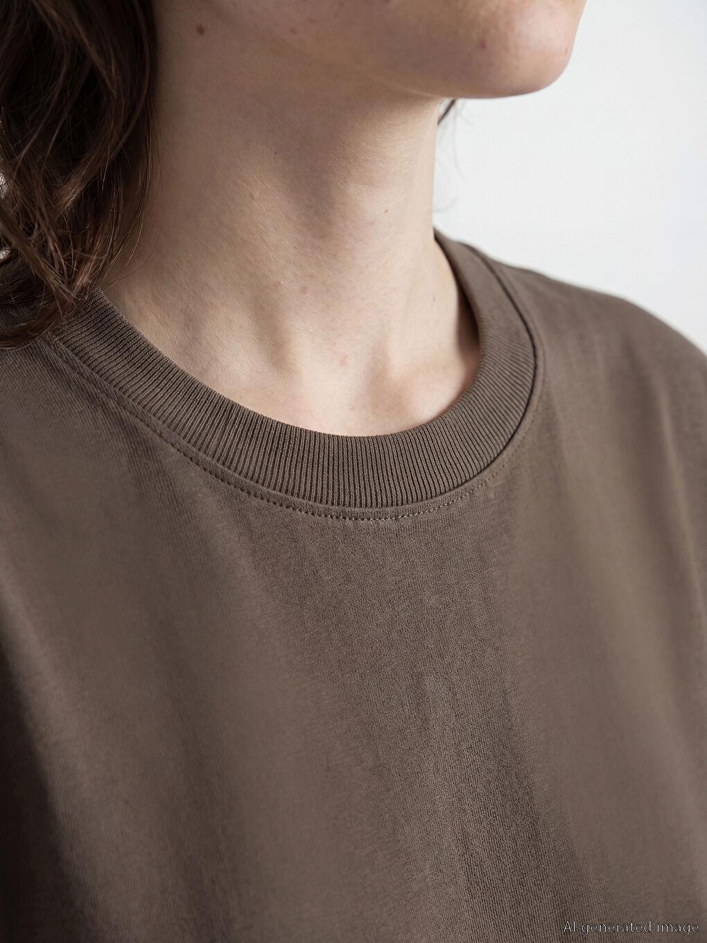 Kahverengi Bisiklet Yaka Kadın Tişört	-2