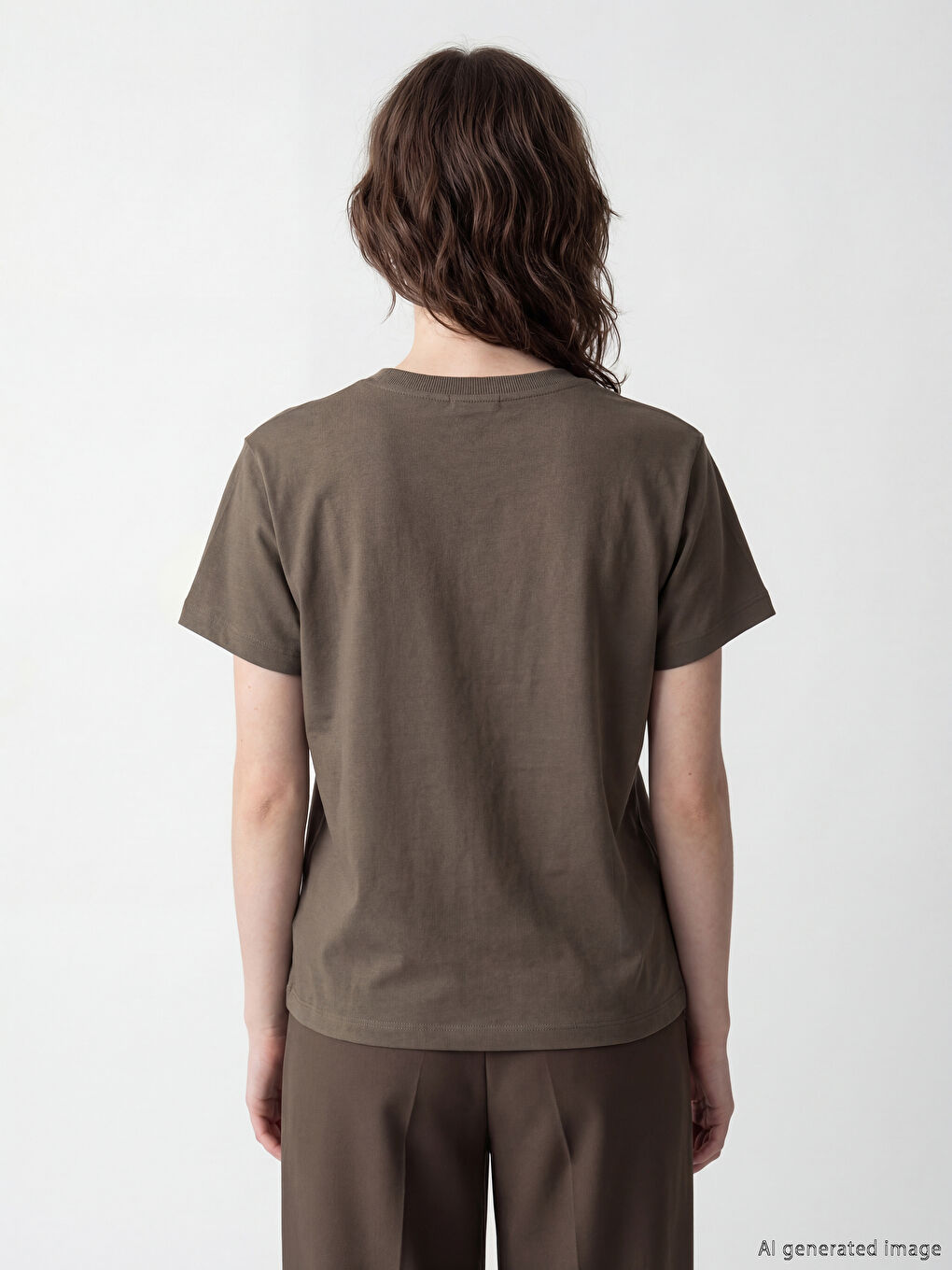 Kahverengi Bisiklet Yaka Kadın Tişört	-3