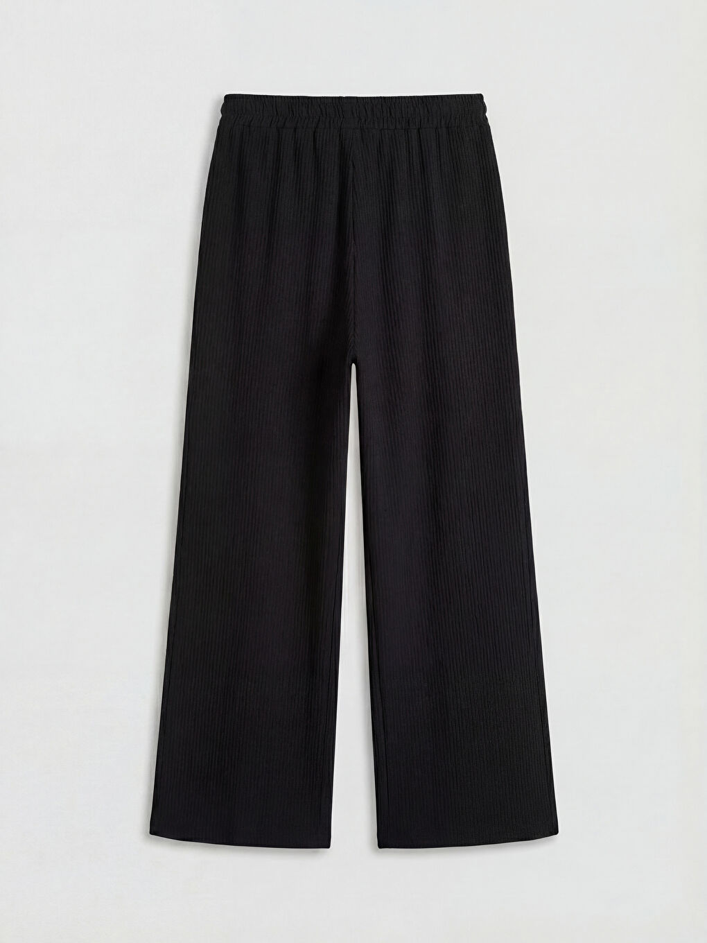 Siyah Beli Lastikli Geniş Paça Müslin Kadın Pantolon-1