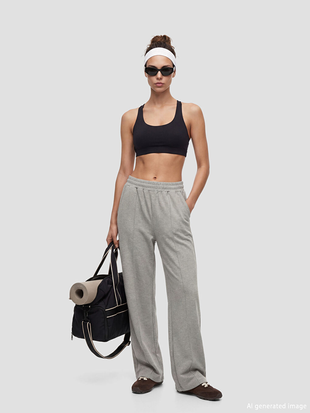 Gri Beli Lastikli Modal Karışımlı Kadın Eşofman Altı