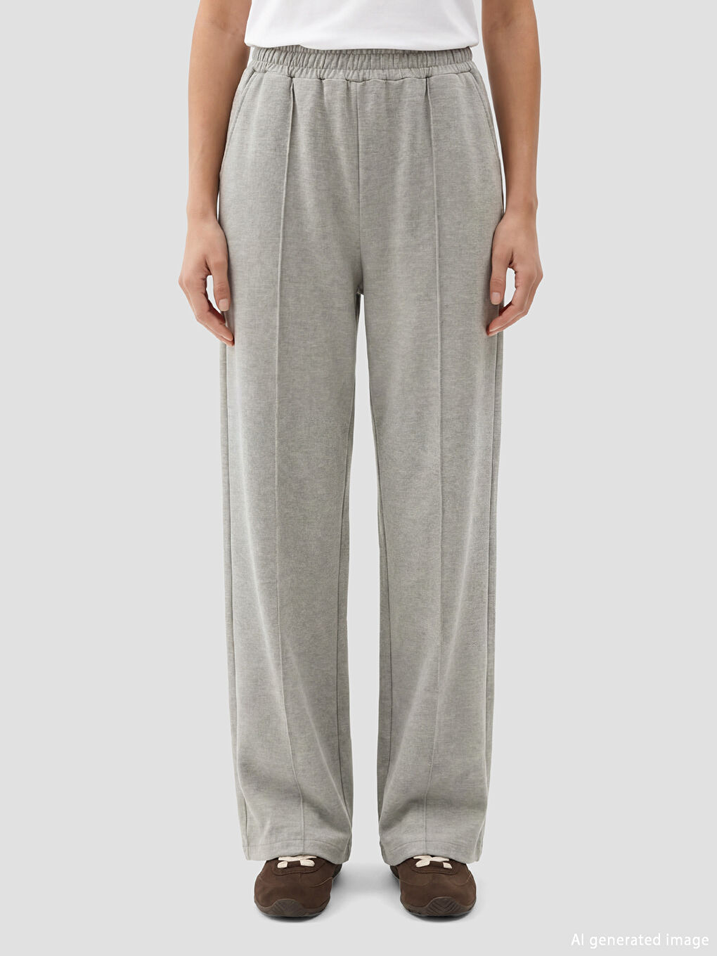 Gri Beli Lastikli Modal Karışımlı Kadın Eşofman Altı-1