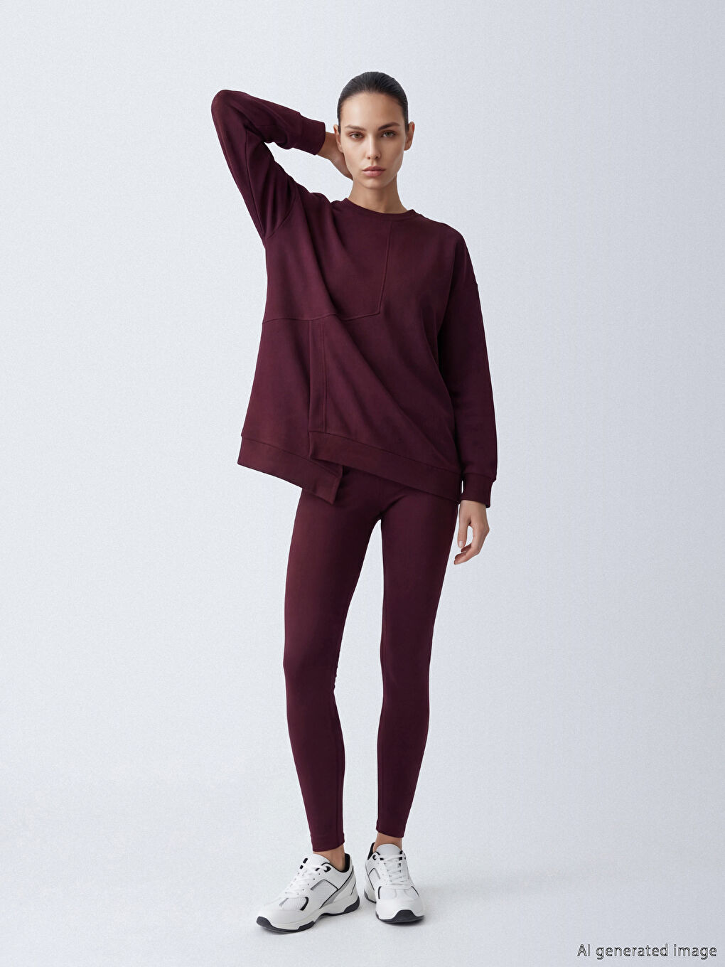 Bordo Yüksek Bel Kadın Spor Tayt