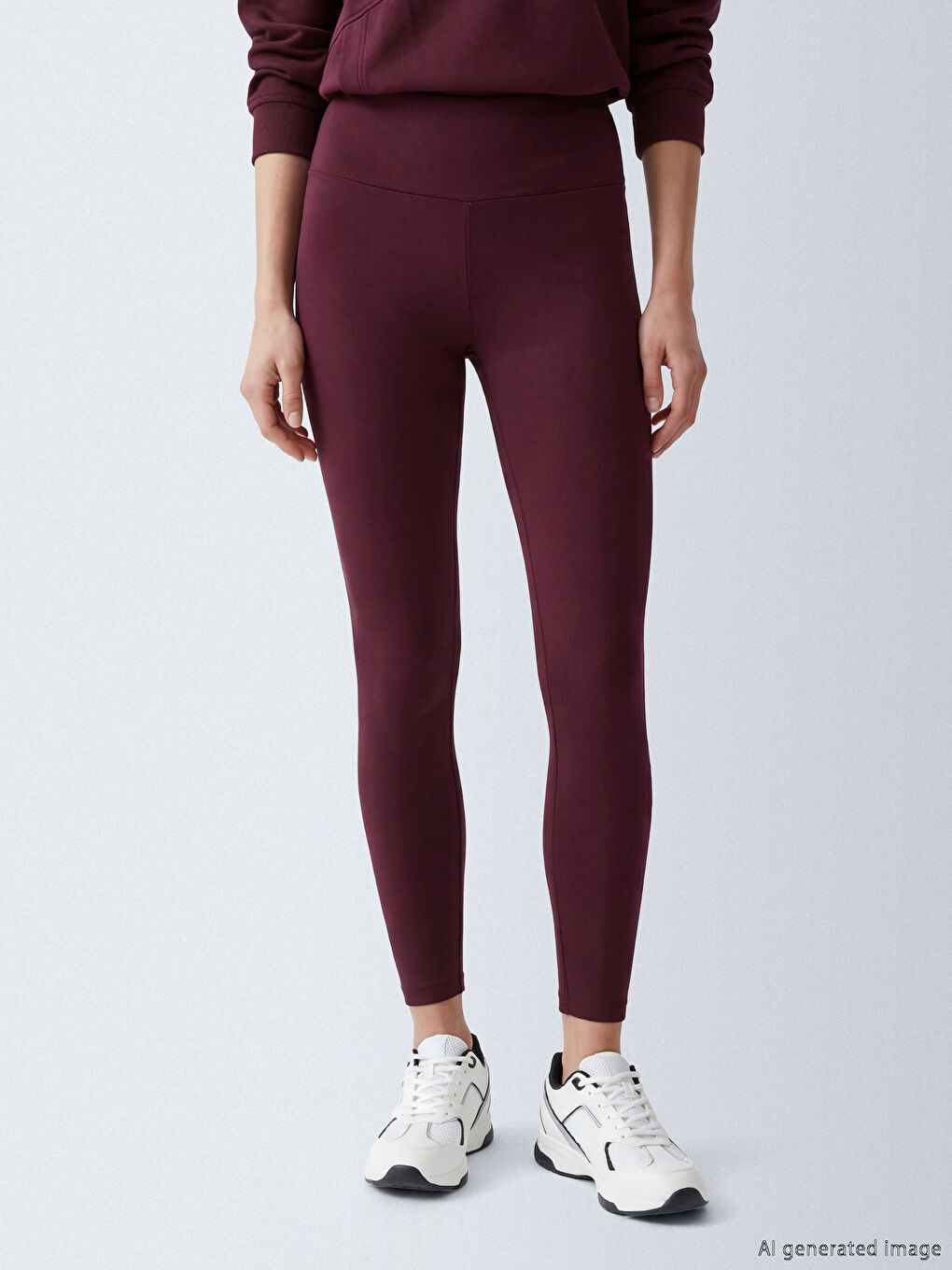 Bordo Yüksek Bel Kadın Spor Tayt-1