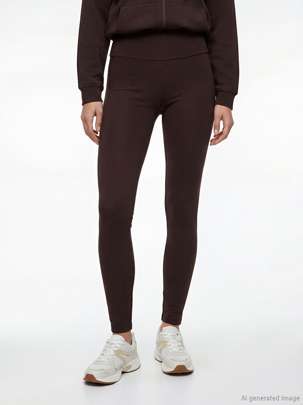 Kahverengi Yüksek Bel Kadın Spor Tayt-1