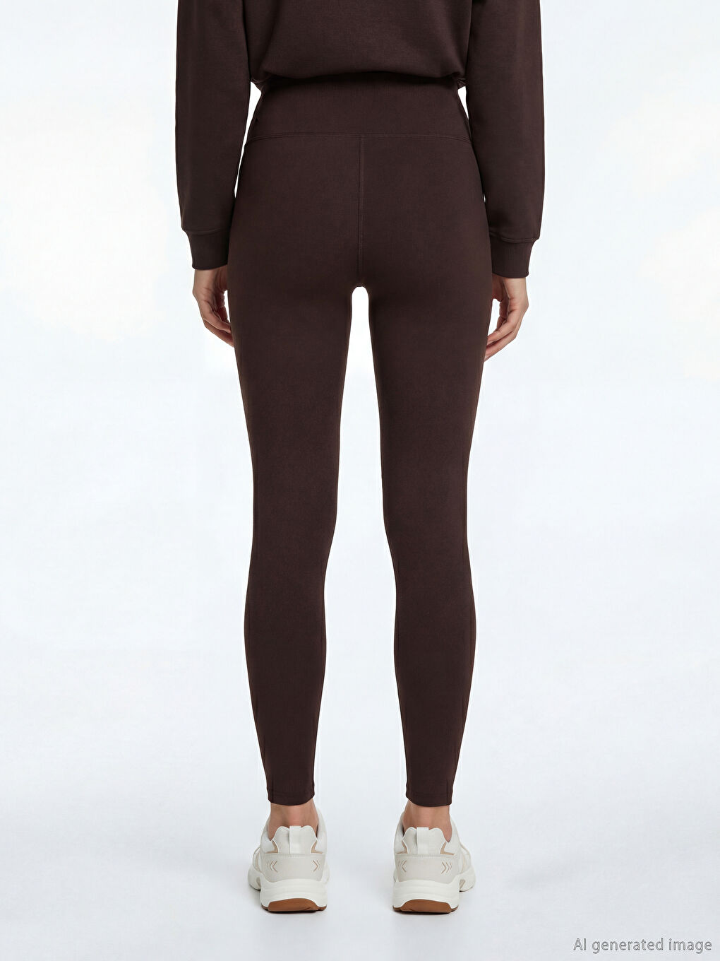 Kahverengi Yüksek Bel Kadın Spor Tayt-2