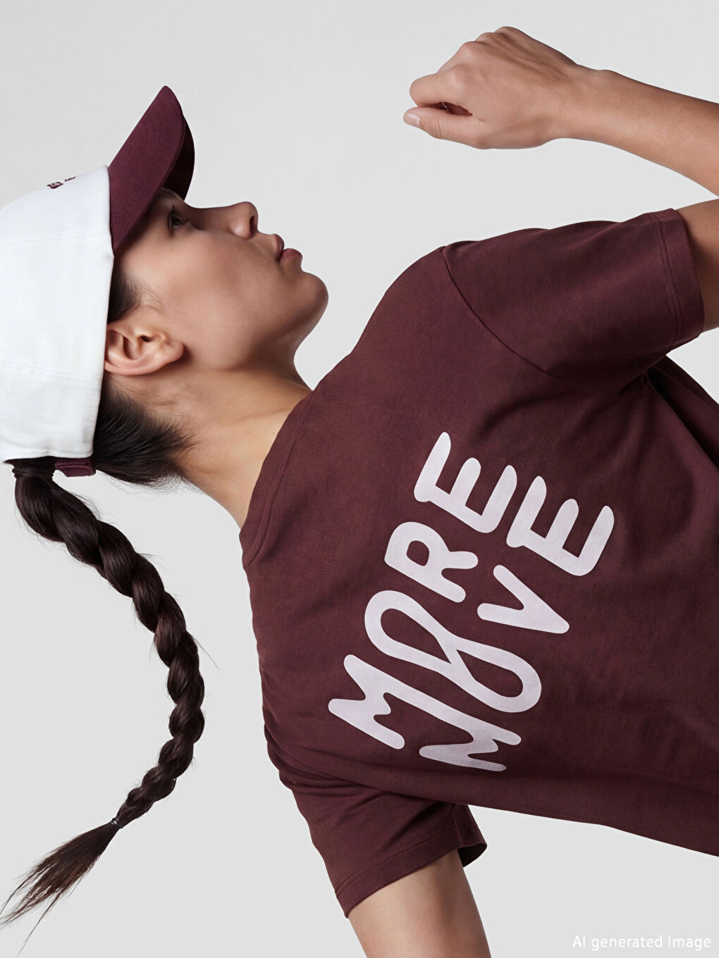 Bordo Bisiklet Yaka Baskılı Oversize Kadın Spor Tişört