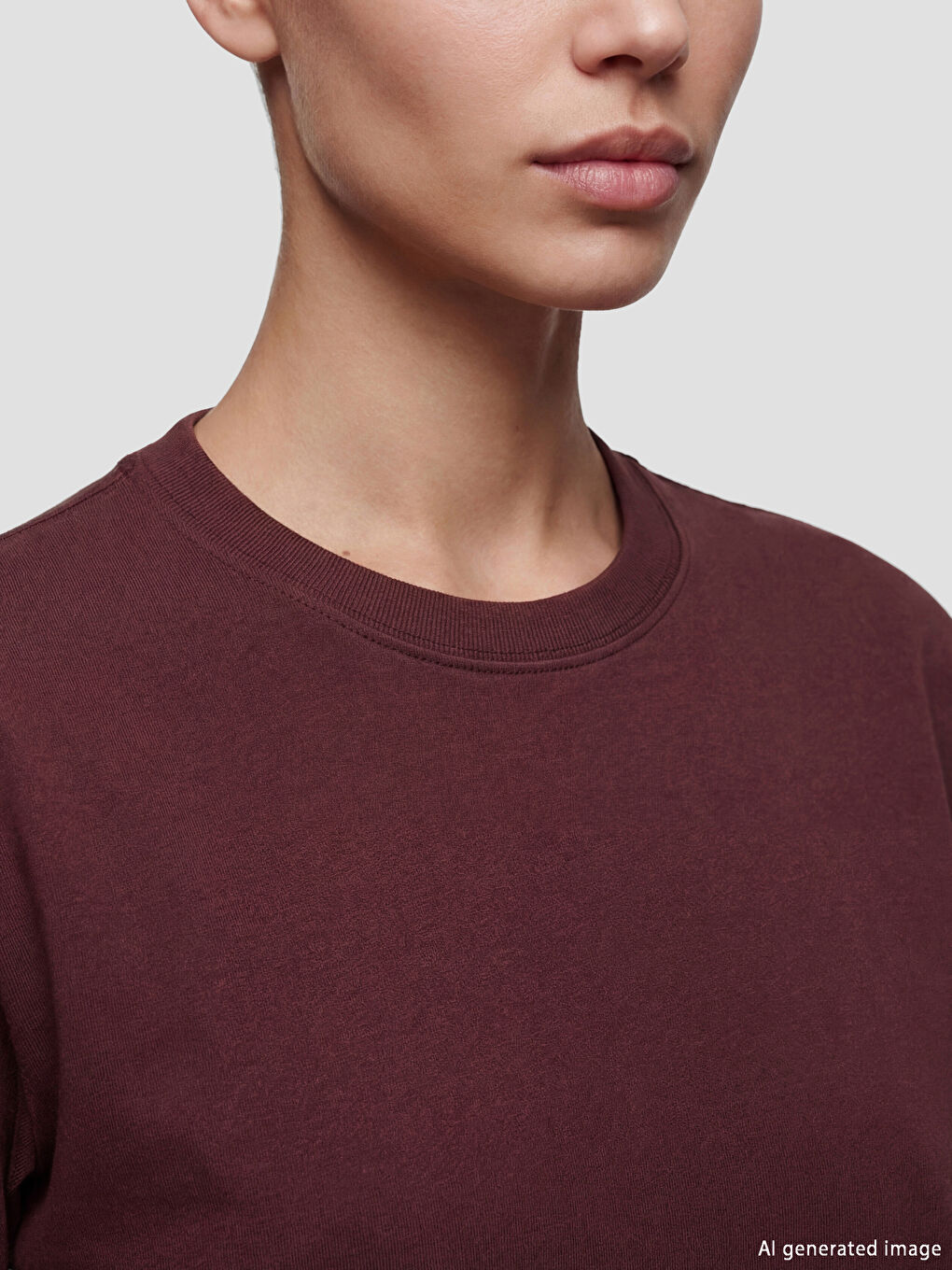 Bordo Bisiklet Yaka Baskılı Oversize Kadın Spor Tişört-2