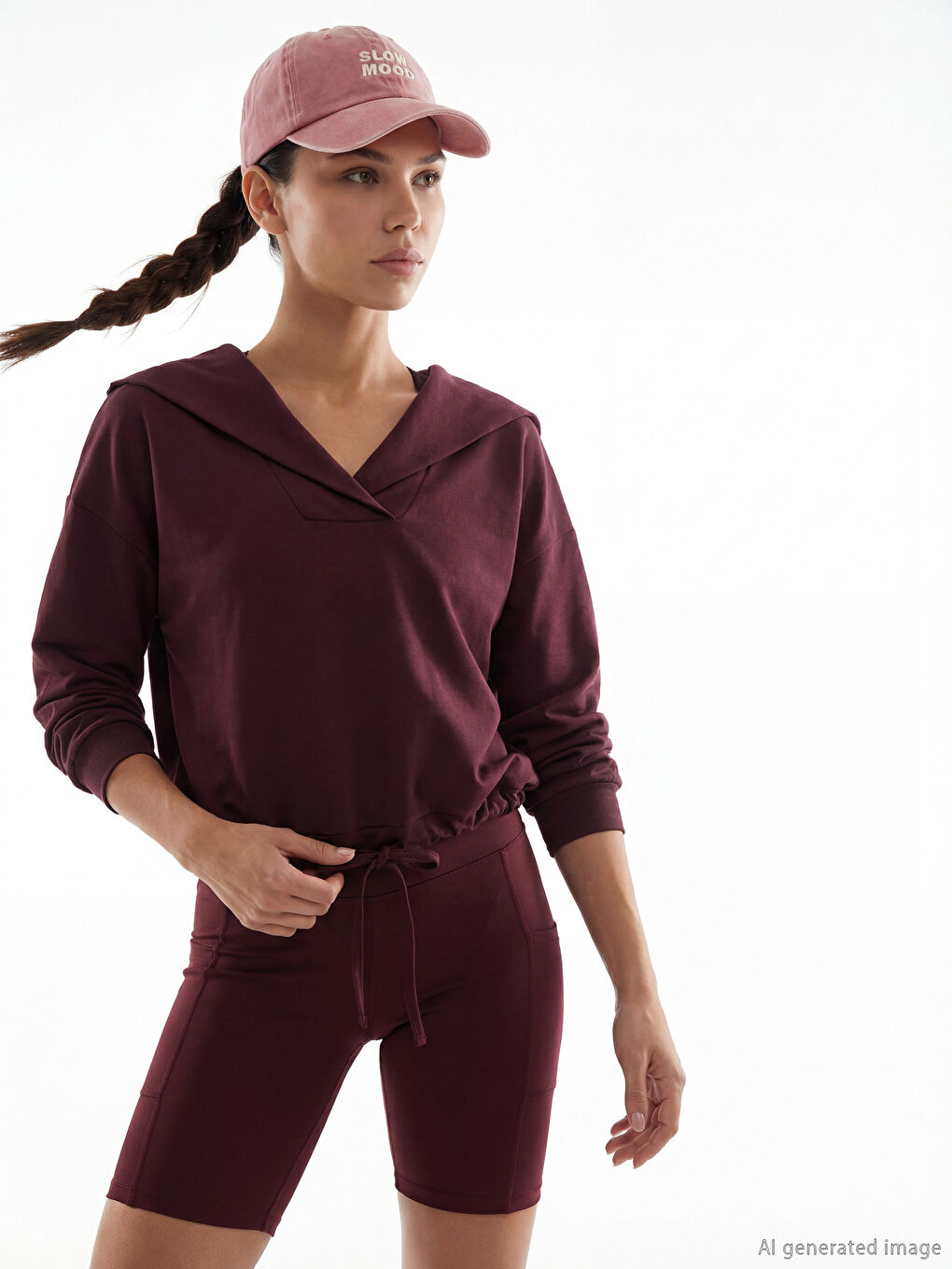 Mürdüm Polo Yaka Oversize Kadın Sweatshirt