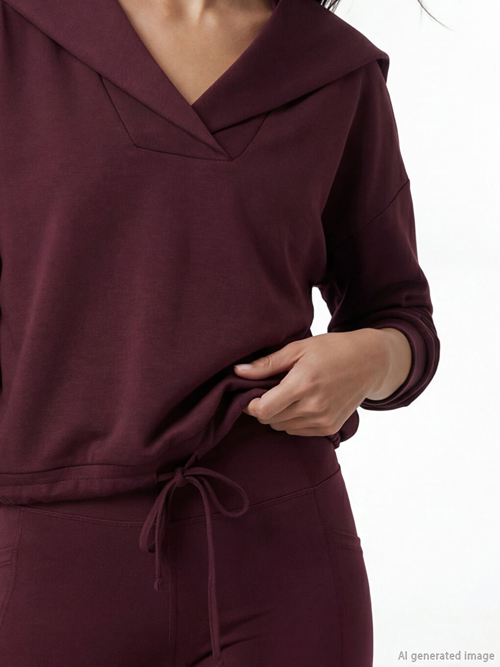 Mürdüm Polo Yaka Oversize Kadın Sweatshirt-2