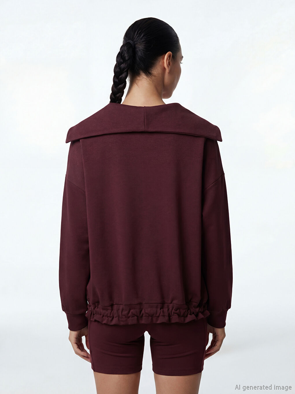 Mürdüm Polo Yaka Oversize Kadın Sweatshirt-3