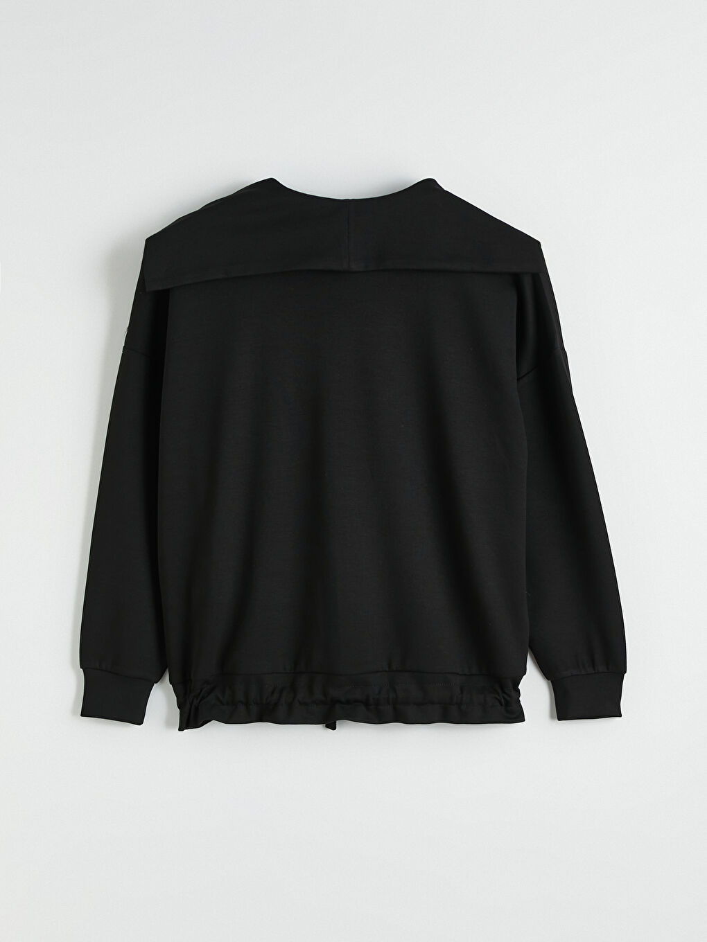 Siyah Polo Yaka Oversize Kadın Sweatshirt-3