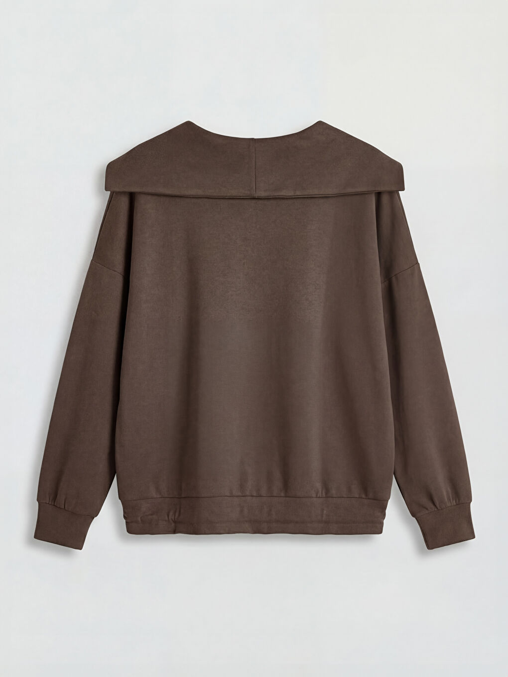 Kahverengi Polo Yaka Oversize Kadın Sweatshirt-1