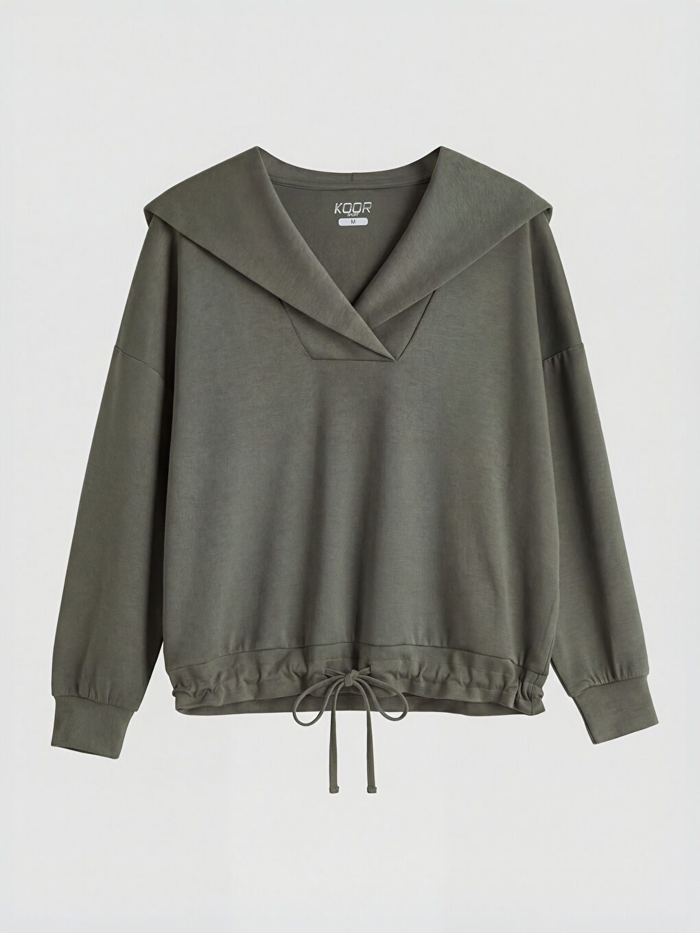 Haki Polo Yaka Oversize Kadın Sweatshirt