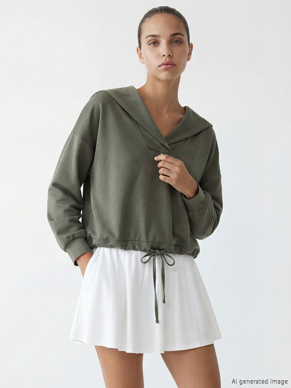 سويت شيرت نسائي أوفرسايز بياقة بولو