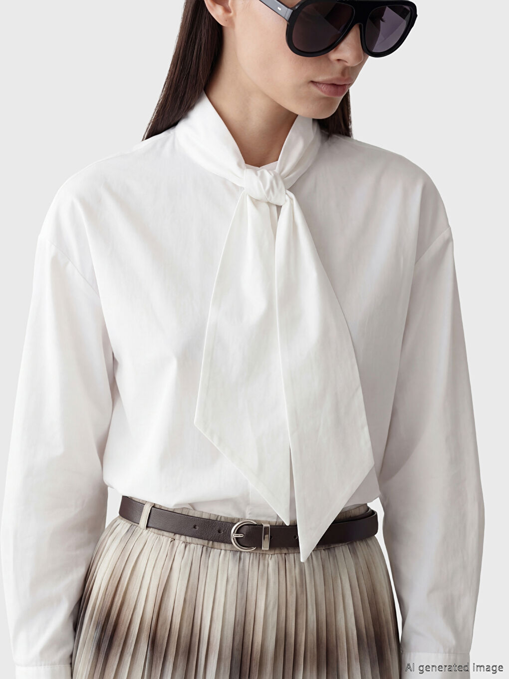 Kahverengi Beli Kemerli Desenli Pileli Etek-2