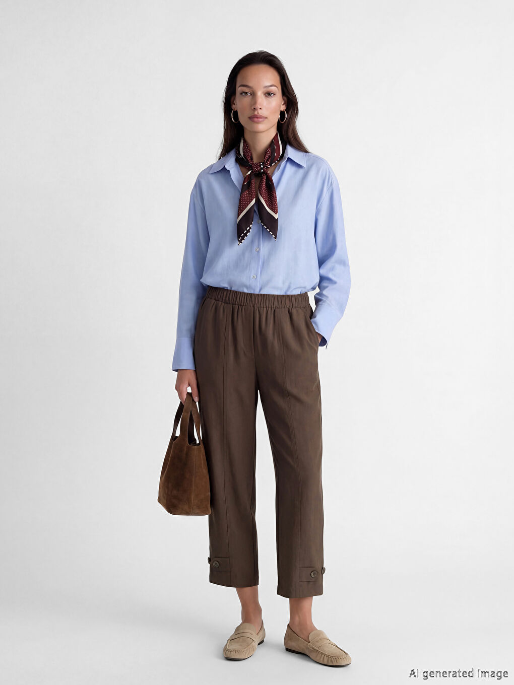 Kahverengi Beli Lastikli Havuç Kesim Kadın Pantolon