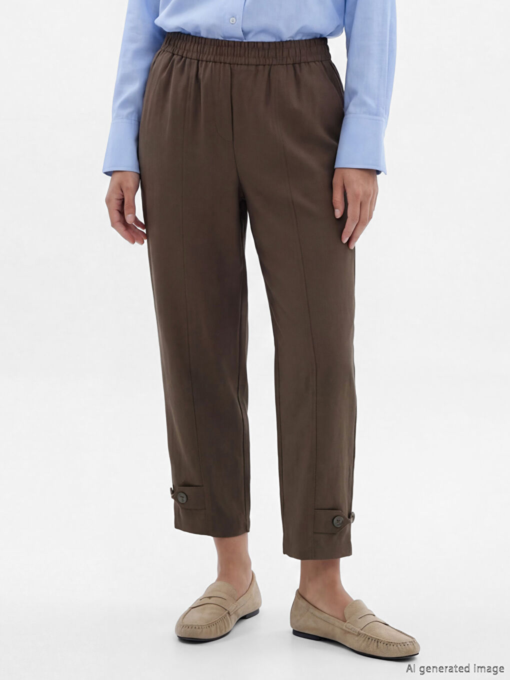 Kahverengi Beli Lastikli Havuç Kesim Kadın Pantolon-1