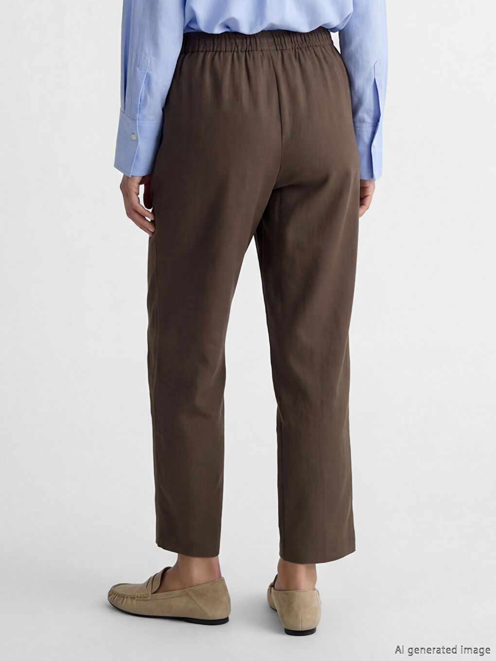 Kahverengi Beli Lastikli Havuç Kesim Kadın Pantolon-2