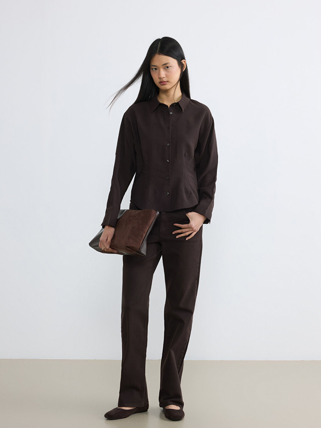 Kahverengi Yüksek Bel Straight Fit Kadın Jean Pantolon